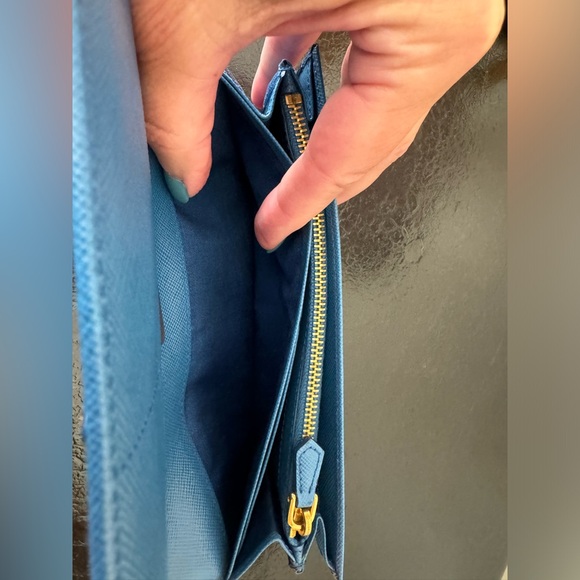 . Prada Long Saffiano Leather Triangle Wallet in Cobalt Blue - Picture 14 of 16